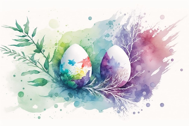 Watercolor easter spring floral background with copy space