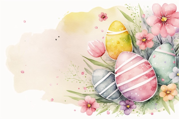 Watercolor easter spring floral background with copy space