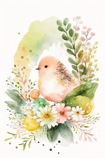 Watercolor easter spring floral background with copy space