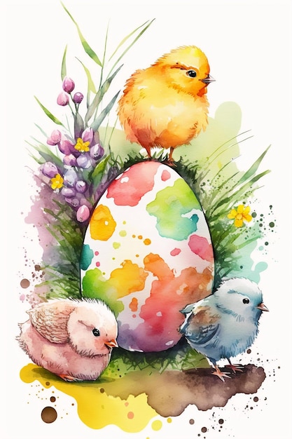 Watercolor easter spring floral background with copy space