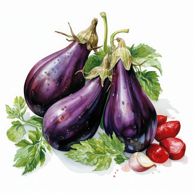 Watercolor Eggplant Illustration Generative Ai