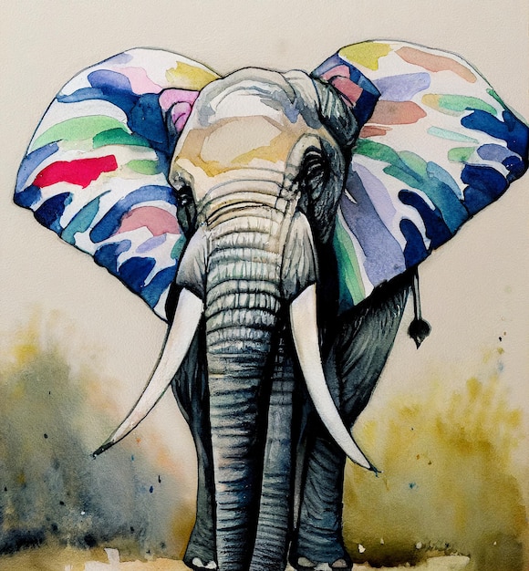 Watercolor of a elephant animal hand draw watercolor