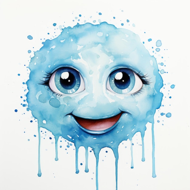 watercolor Face with Tears of Joy emoji Clocky clipart Generative Ai