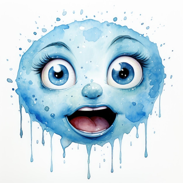 watercolor Face with Tears of Joy emoji Clocky clipart Generative Ai