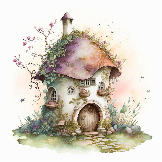 Watercolor Fantasy Fairy House Home Creative Illustration