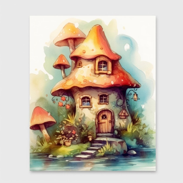 Watercolor fantasy farmhouse illustration