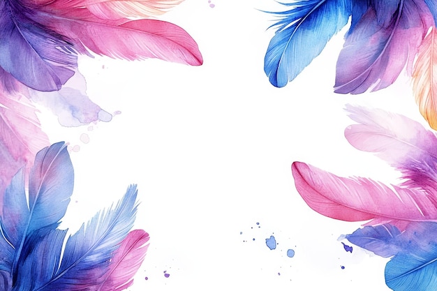 Photo watercolor feathers border illustration