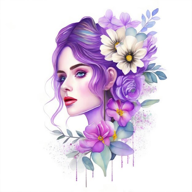 Watercolor female with flowers logo