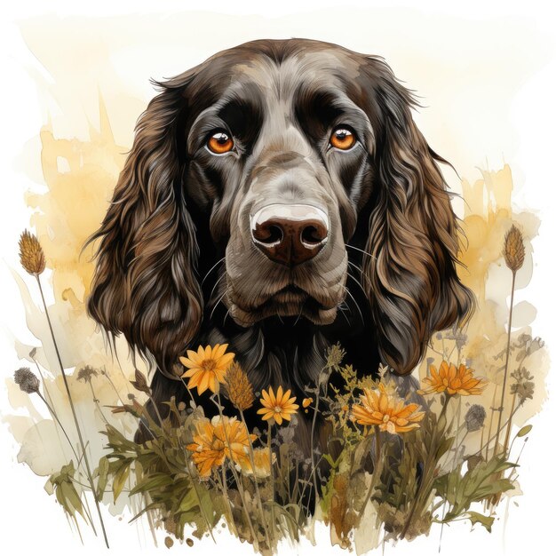 Photo watercolor field spaniel clipart generative ai