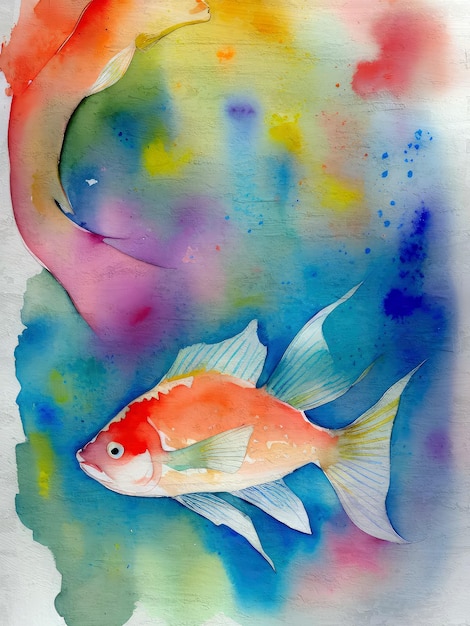 Watercolor Fish Painting Acrylic Underwater Reproduction