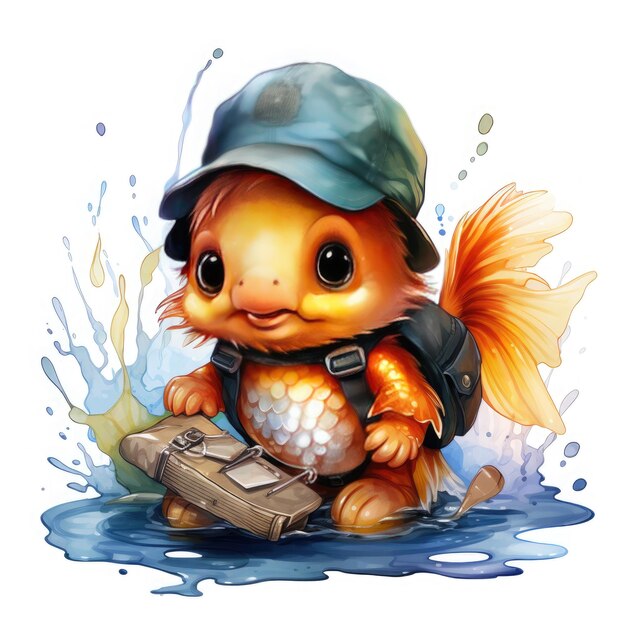 Watercolor Fishing artwork clipart Illustration Generative Ai