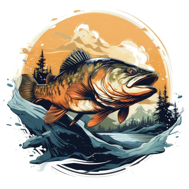 Watercolor Fishing artwork Illustration Generative Ai