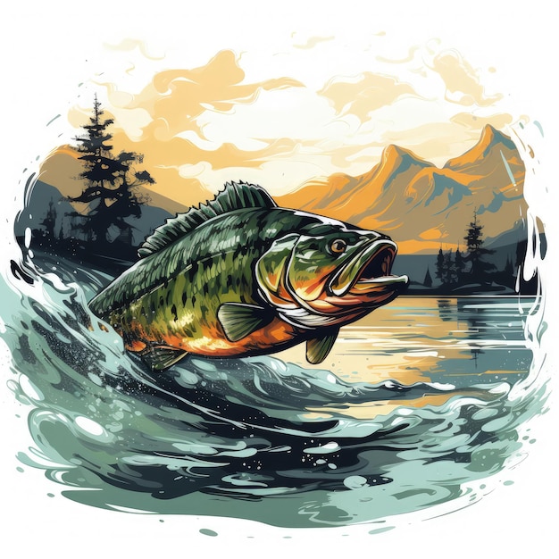 Photo watercolor fishing artwork illustration generative ai