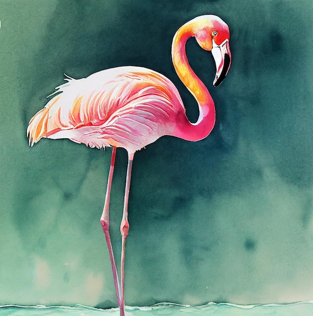 Watercolor of a flamingo animal hand draw watercolor