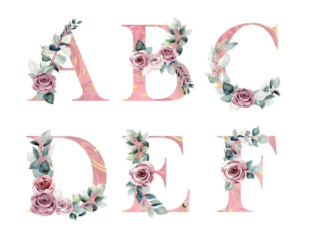 Photo watercolor floral alphabet