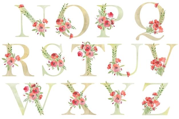 Photo watercolor floral alphabet