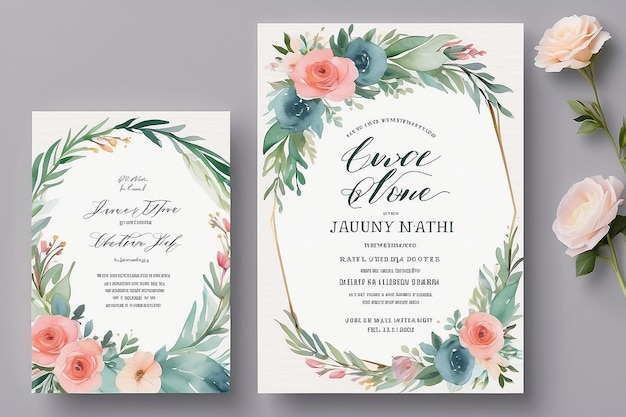 Photo watercolor floral arch wedding invitation template