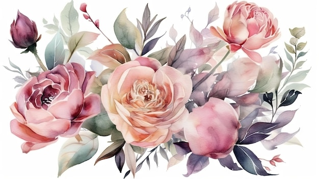 Watercolor Floral Arrangements for Wedding or Greeting Cards