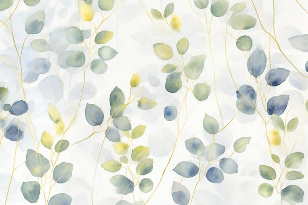 Watercolor floral background Eucalyptus leaves and branches