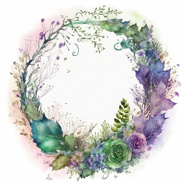 Watercolor floral background. Horizontal banner with oval frame and place for text