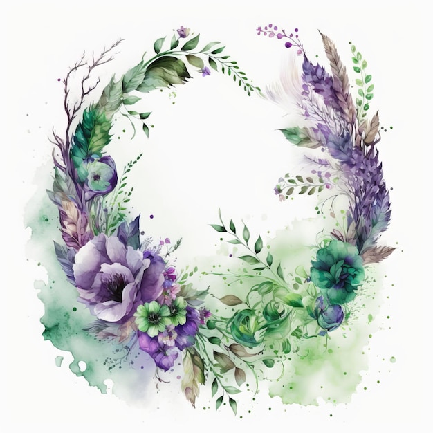 Watercolor floral background. Horizontal banner with oval frame and place for text