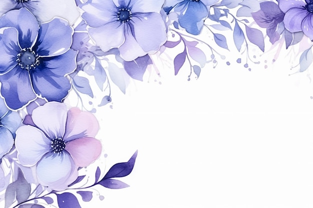 Watercolor Floral background with empty space Banner with flowers white background Ai generated