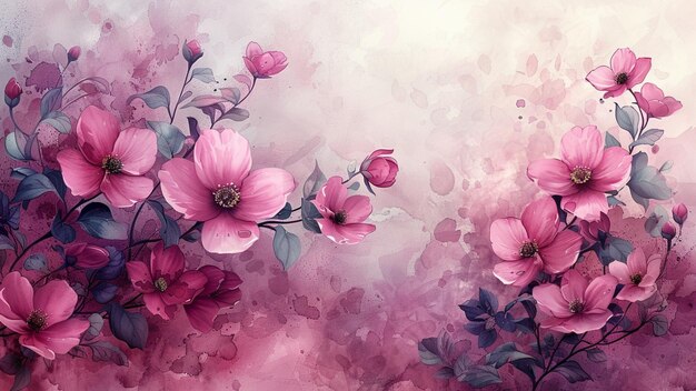 Watercolor floral background with pink flowers Watercolor floral background