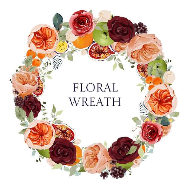 Watercolor floral bloom wreath for making cards