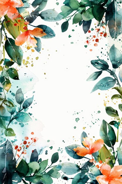 Photo watercolor floral border with orange flowers