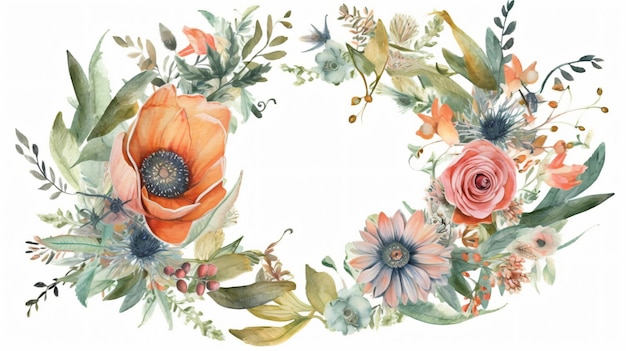 A watercolor floral border with a red poppy.