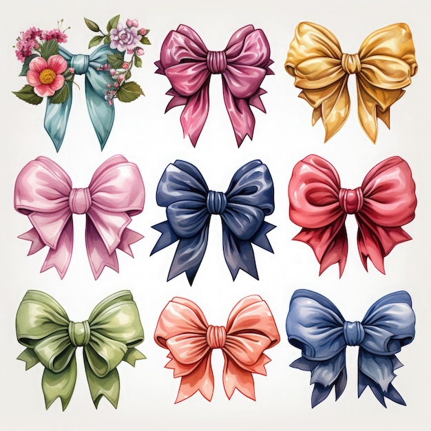 Watercolor Floral Bow Illustration Generative Ai