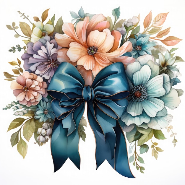 Watercolor Floral Bow Illustration Generative Ai