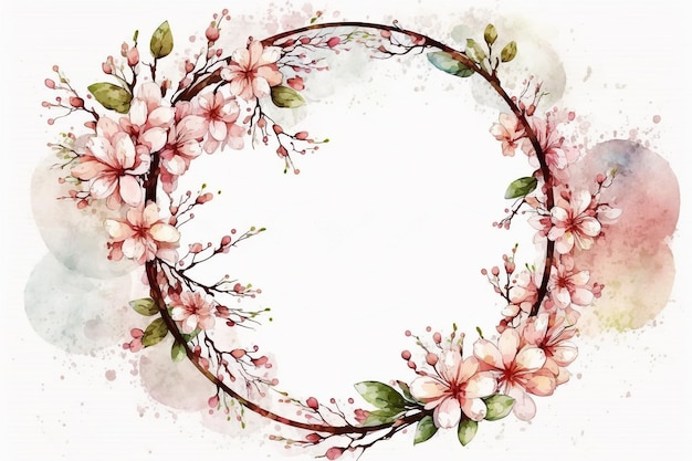 Watercolor floral circle frame background