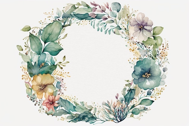 Watercolor floral circle frame background