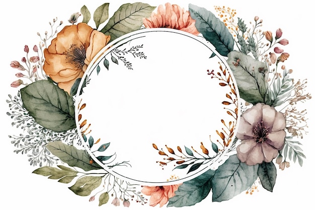 Watercolor floral circle frame background