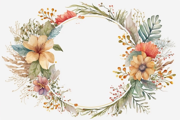 Watercolor floral circle frame background