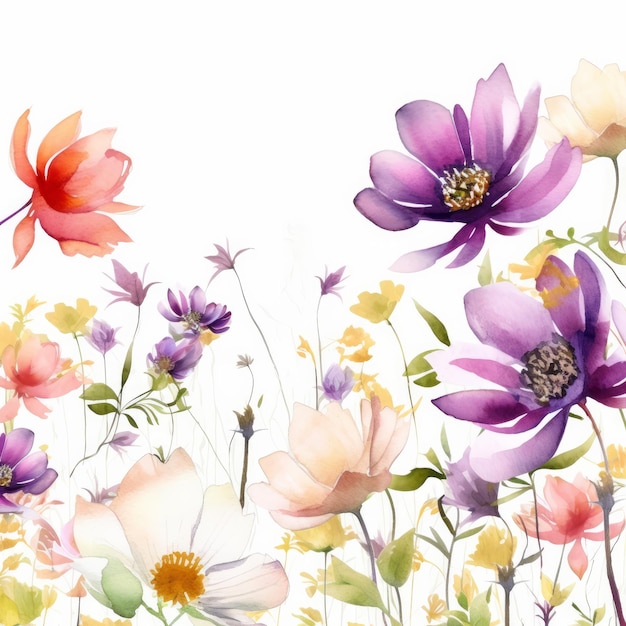 Watercolor floral frame background Illustration AI GenerativexD