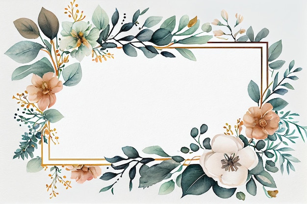 Watercolor floral frame Beautiful wreath Elegant floral collection with isolated leaves Flowers set