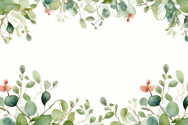 Watercolor floral frame border with leaves and roses