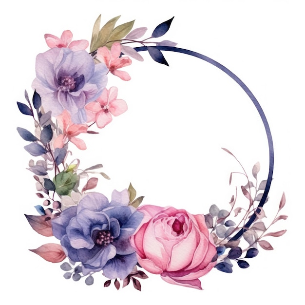 Watercolor floral frame Illustration AI Generative