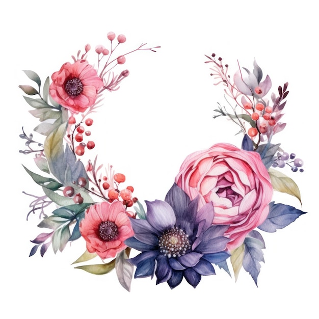 Watercolor floral frame Illustration AI Generative