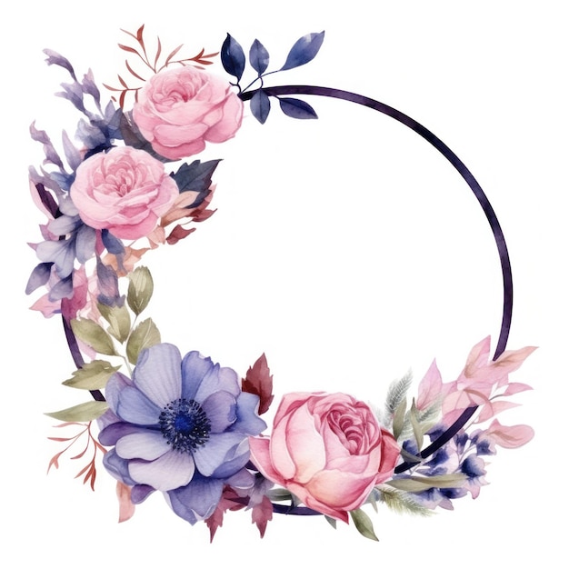 Watercolor floral frame Illustration AI Generative