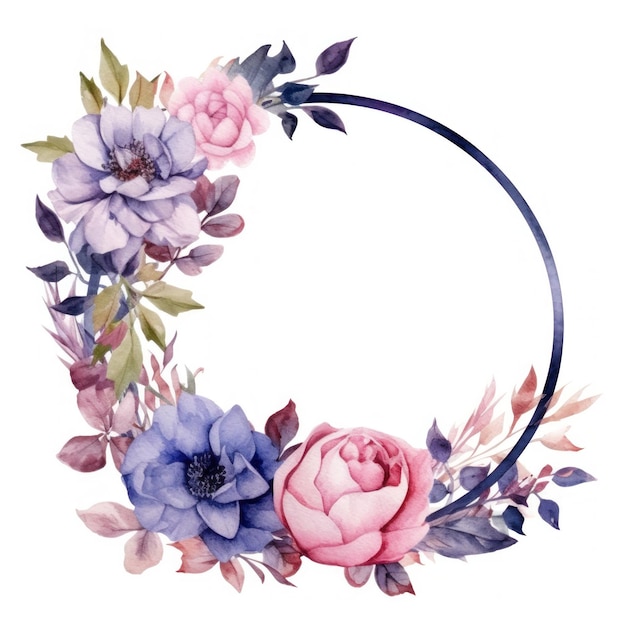 Watercolor floral frame Illustration AI Generative