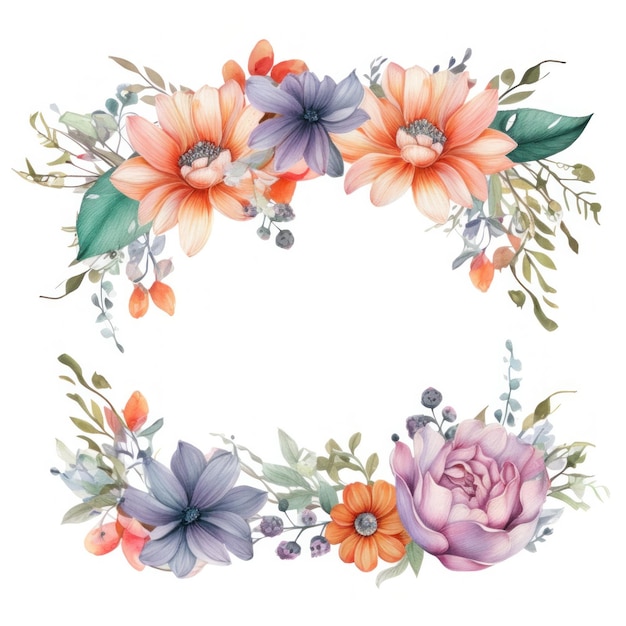 Watercolor floral frame Illustration AI Generative