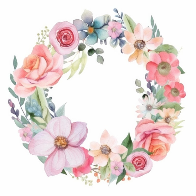 Watercolor floral frame Illustration AI GenerativexD