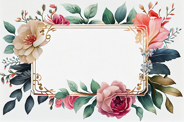 Watercolor floral frame isolated no light background Generative ai