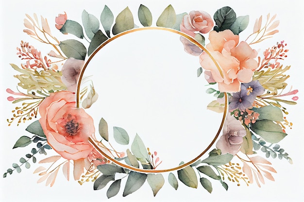 Watercolor floral frame isolated no light background Generative ai