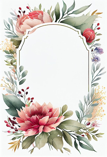 Watercolor floral frame isolated no light background Generative ai