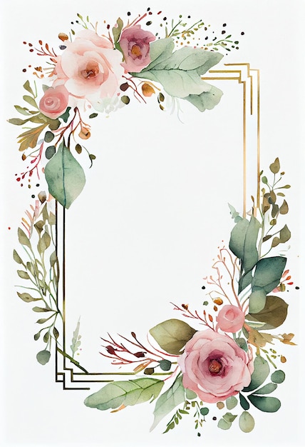 Watercolor floral frame isolated no light background Generative ai