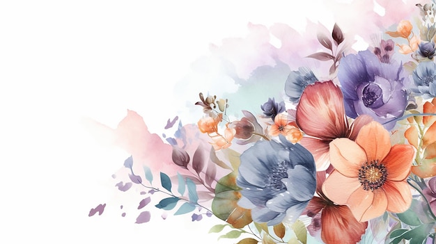 Watercolor floral frame multi purpose background Generative AI